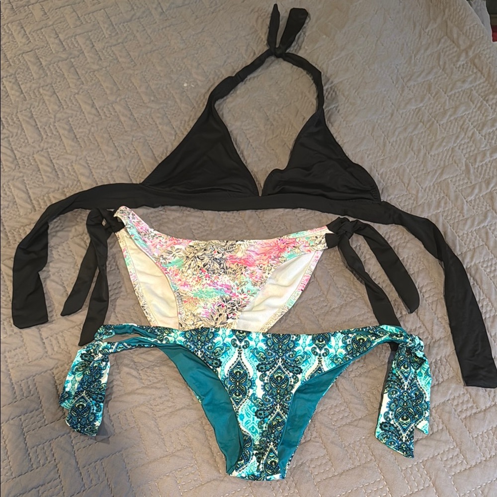 Black and Multicolor Women's Bikini Set